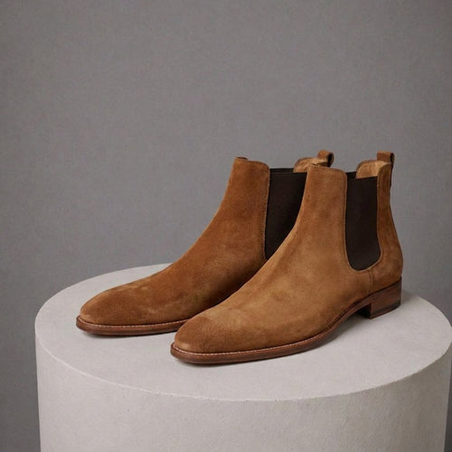 Brown Suede Leather Lucca Slip On Chelsea Boots - AW24