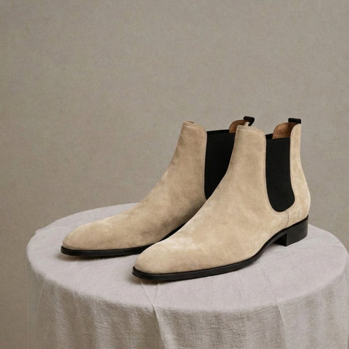 Cream Suede Leather Lucca Slip On Chelsea Boots - AW24