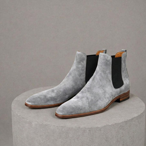 Grey Leather Lucca Slip On Chelsea Boots - AW24