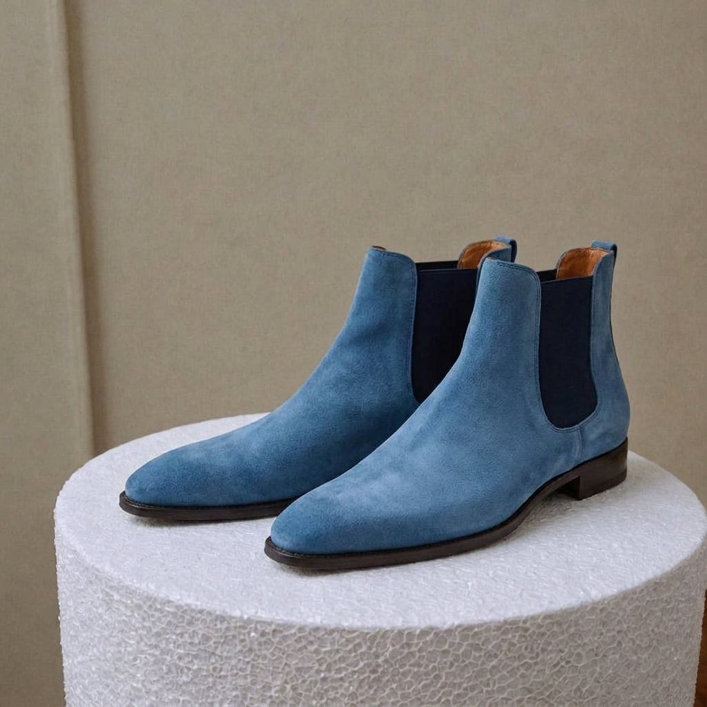 Blue Suede Leather Lucca Slip On Chelsea Boots - AW24