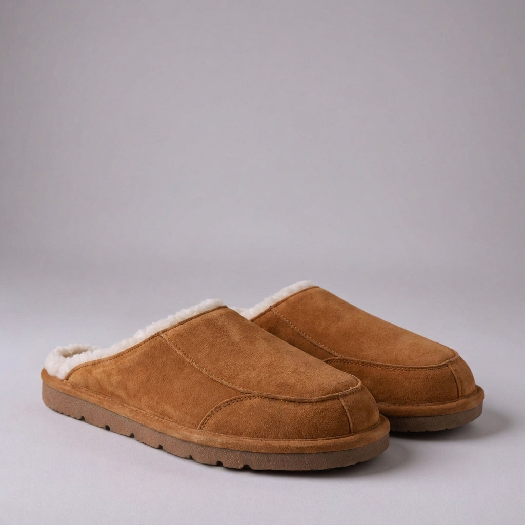 Brown Suede Leather Eliana Fur Lined Slippers