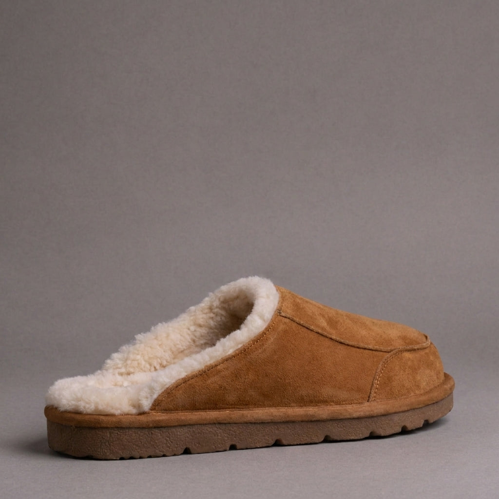 Brown Suede Leather Eliana Fur Lined Slippers