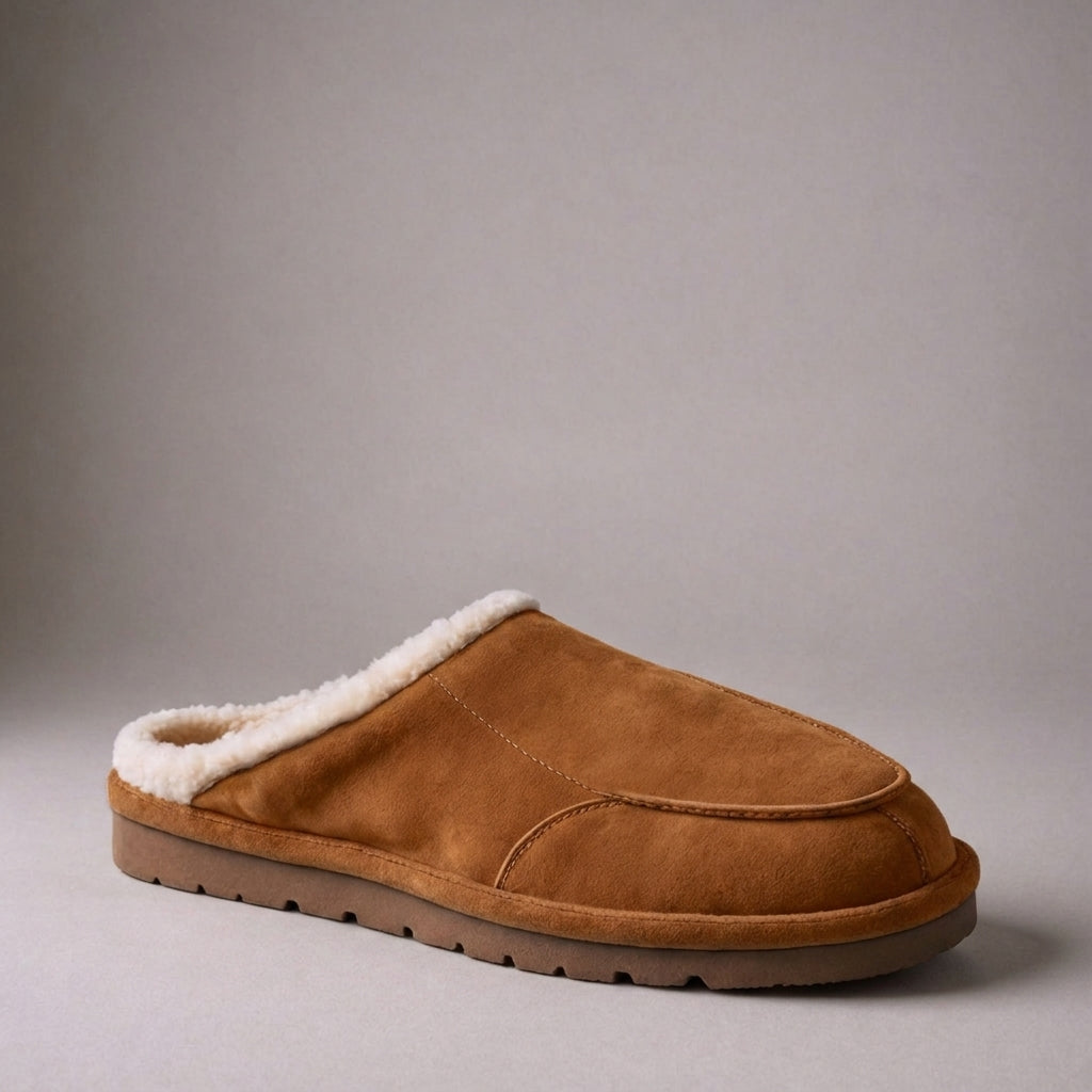 Brown Suede Leather Eliana Fur Lined Slippers