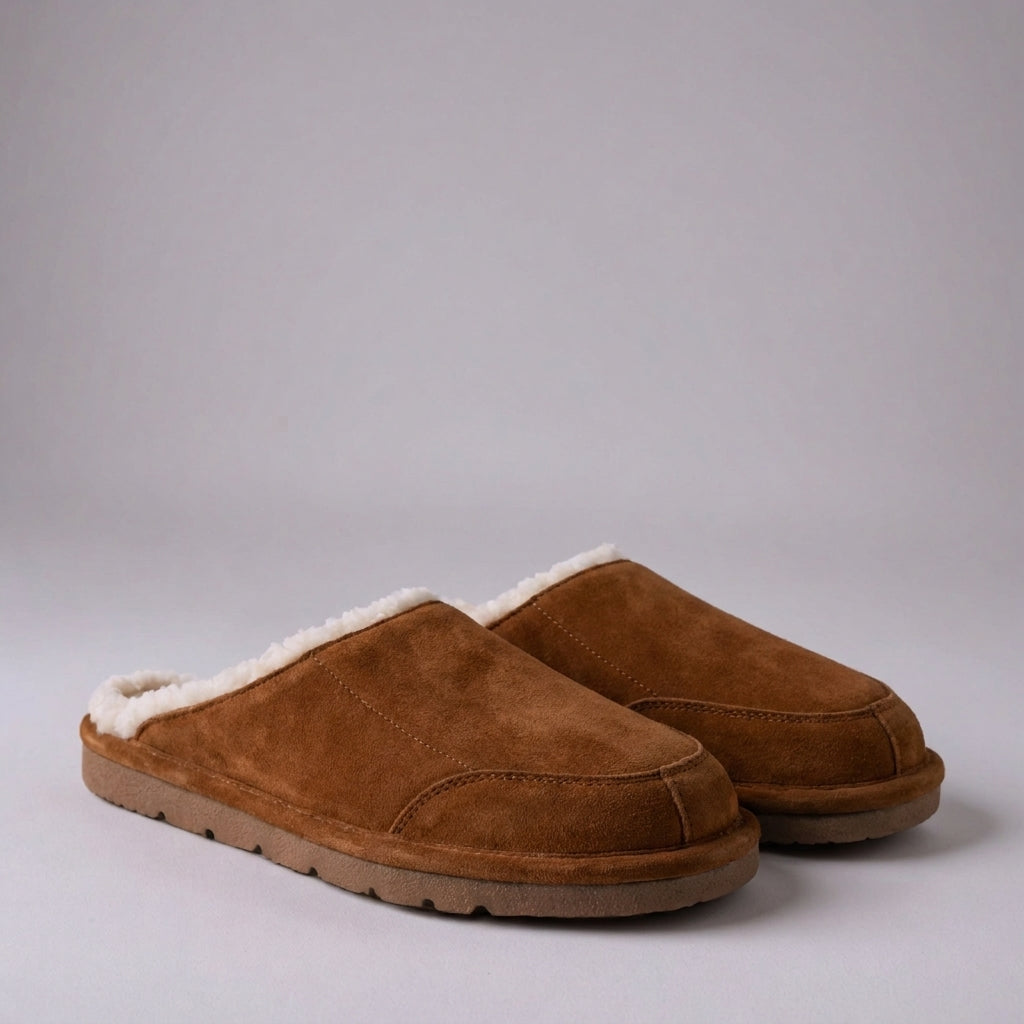 Tan Suede Leather Eliana Fur Lined Slippers