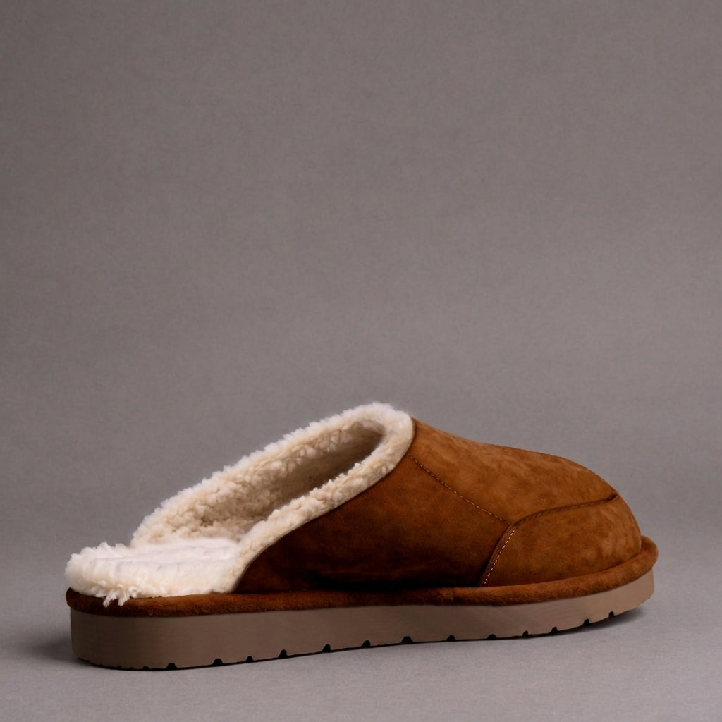 Tan Suede Leather Eliana Fur Lined Slippers