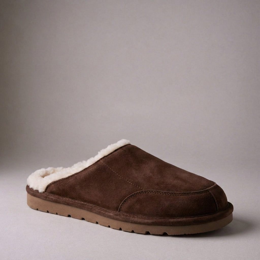 Tan Suede Leather Eliana Fur Lined Slippers