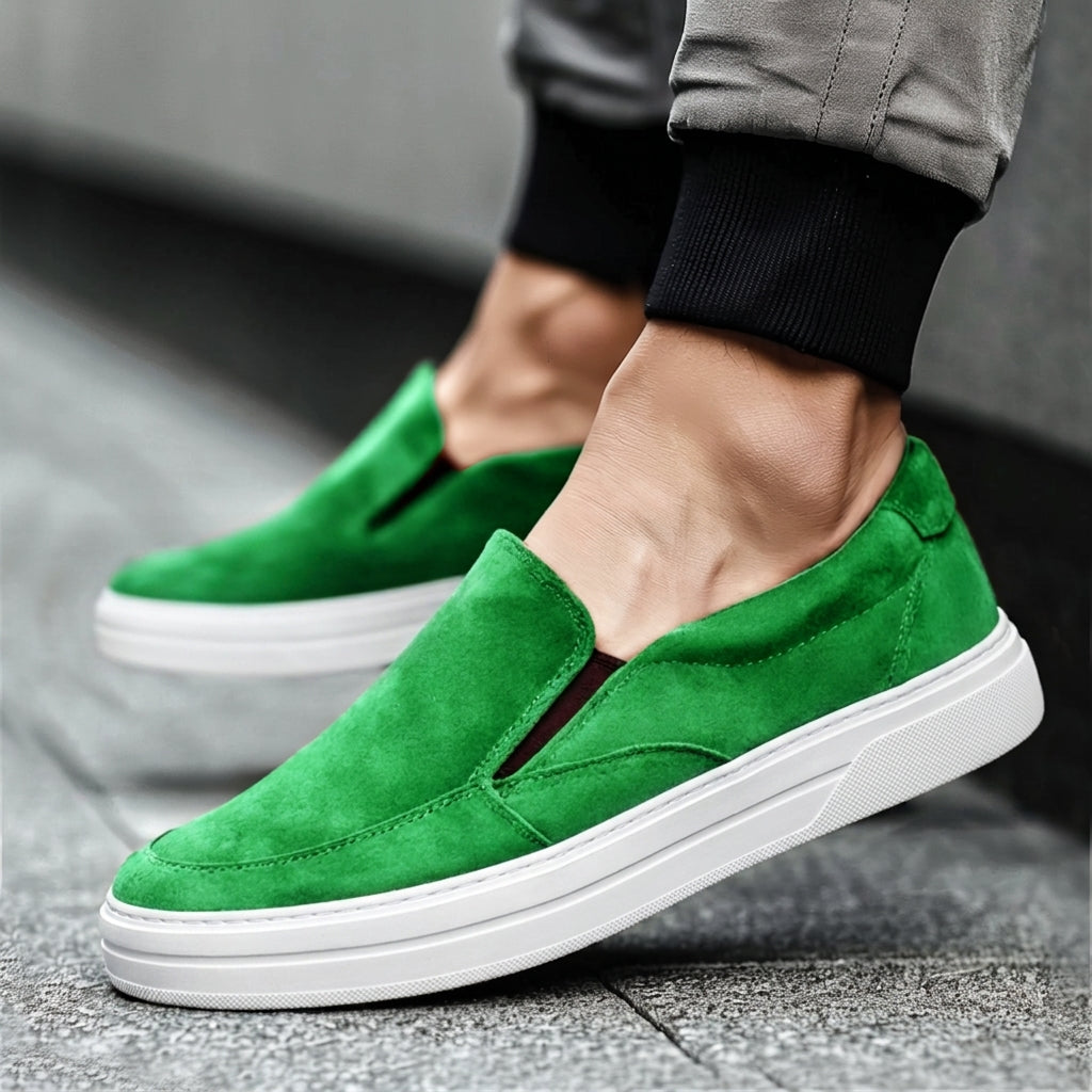 Green Suede Leather Wheat Whisper Slip On Sneakers  - Summer 2024 Collection