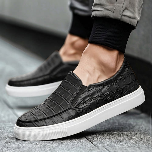 Black Croc Print Leather Wheat Whisper Slip On Sneakers  - Summer 2024 Collection