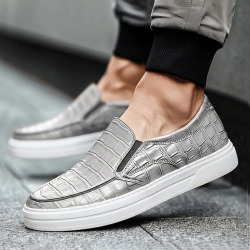 Grey Croc Print Leather Wheat Whisper Slip On Sneakers  - Summer 2024 Collection