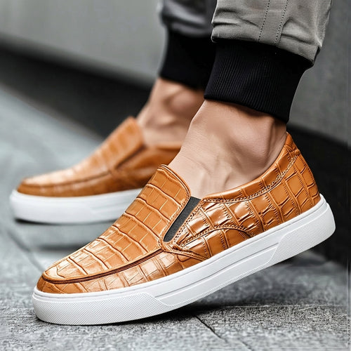 Tan Croc Print Leather Wheat Whisper Slip On Sneakers  - Summer 2024 Collection