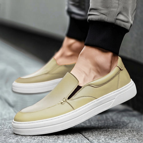 Cream Leather Wheat Whisper Slip On Sneakers  - Summer 2024 Collection
