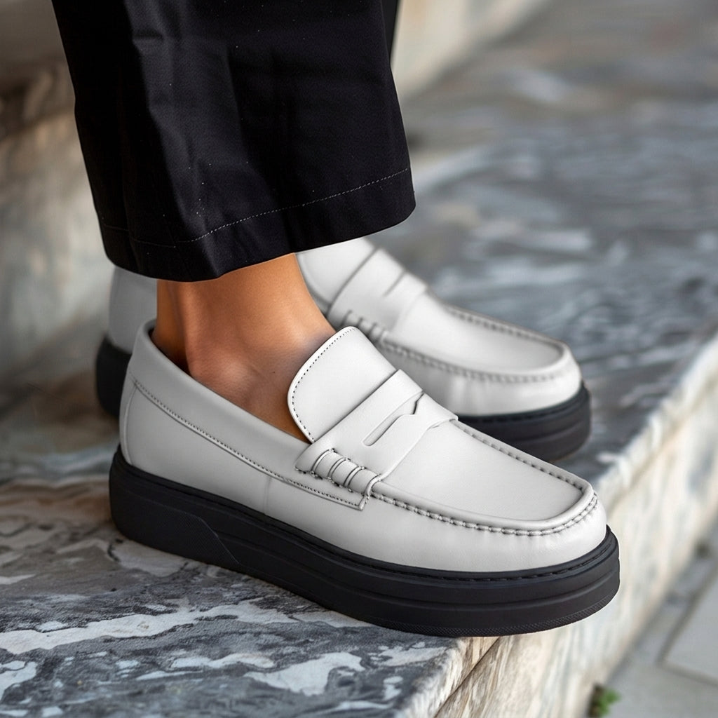 White Leather Aristide With Thick Sole Loafers