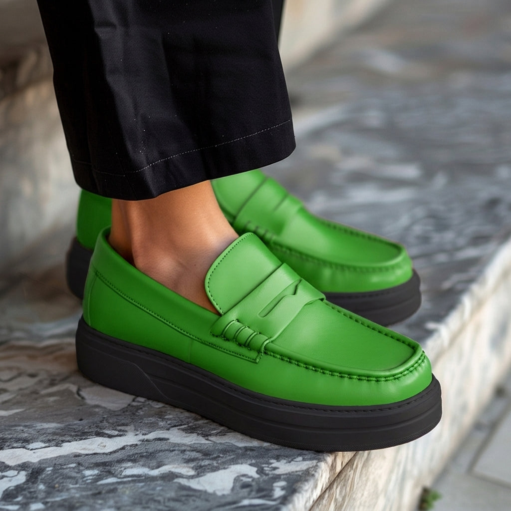 Green Leather Aristide With Thick Sole Loafers