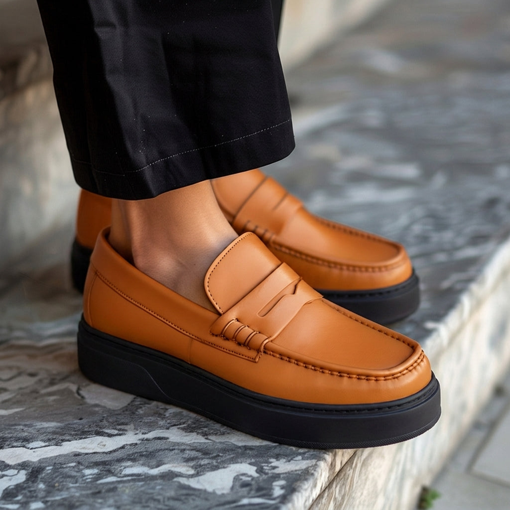 Tan Leather Aristide With Thick Sole Loafers