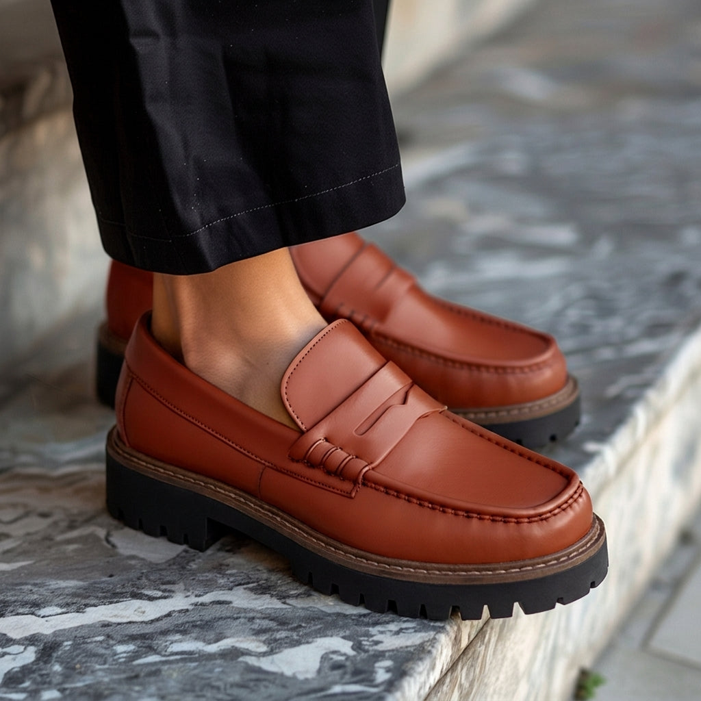 Brown Leather Aristide With Thick Sole Loafers
