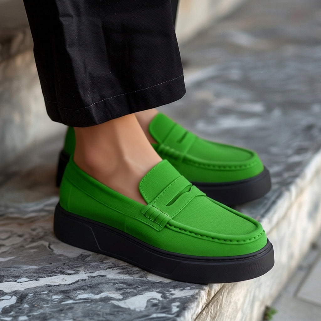Green Suede Leather Aristide With Thick Sole Loafers