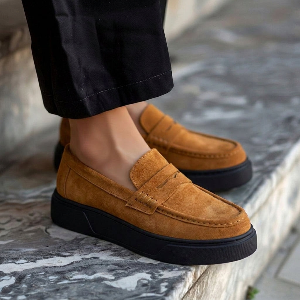 Tan Suede Leather Aristide With Thick Sole Loafers
