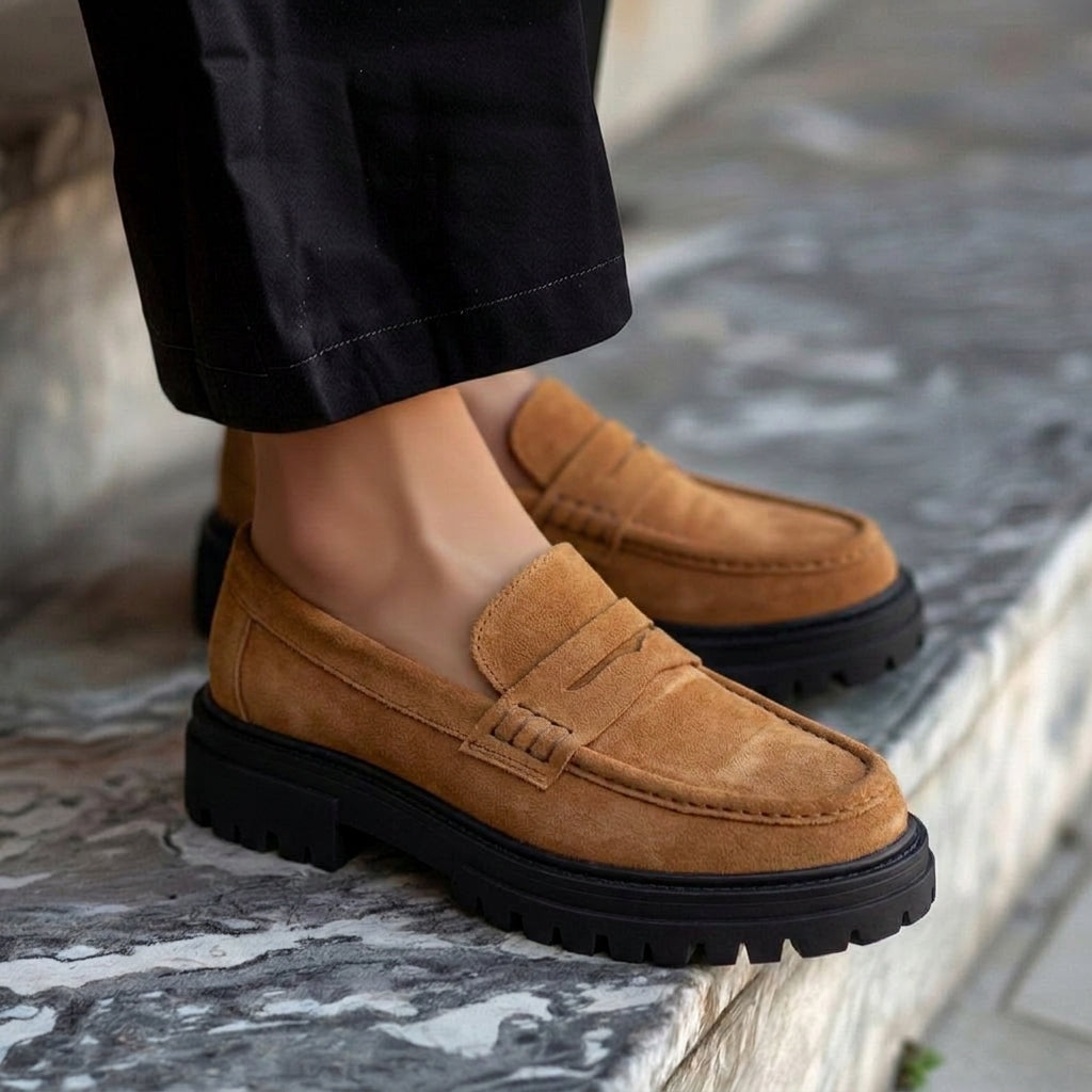 Brown Suede Leather Aristide With Thick Sole Loafers