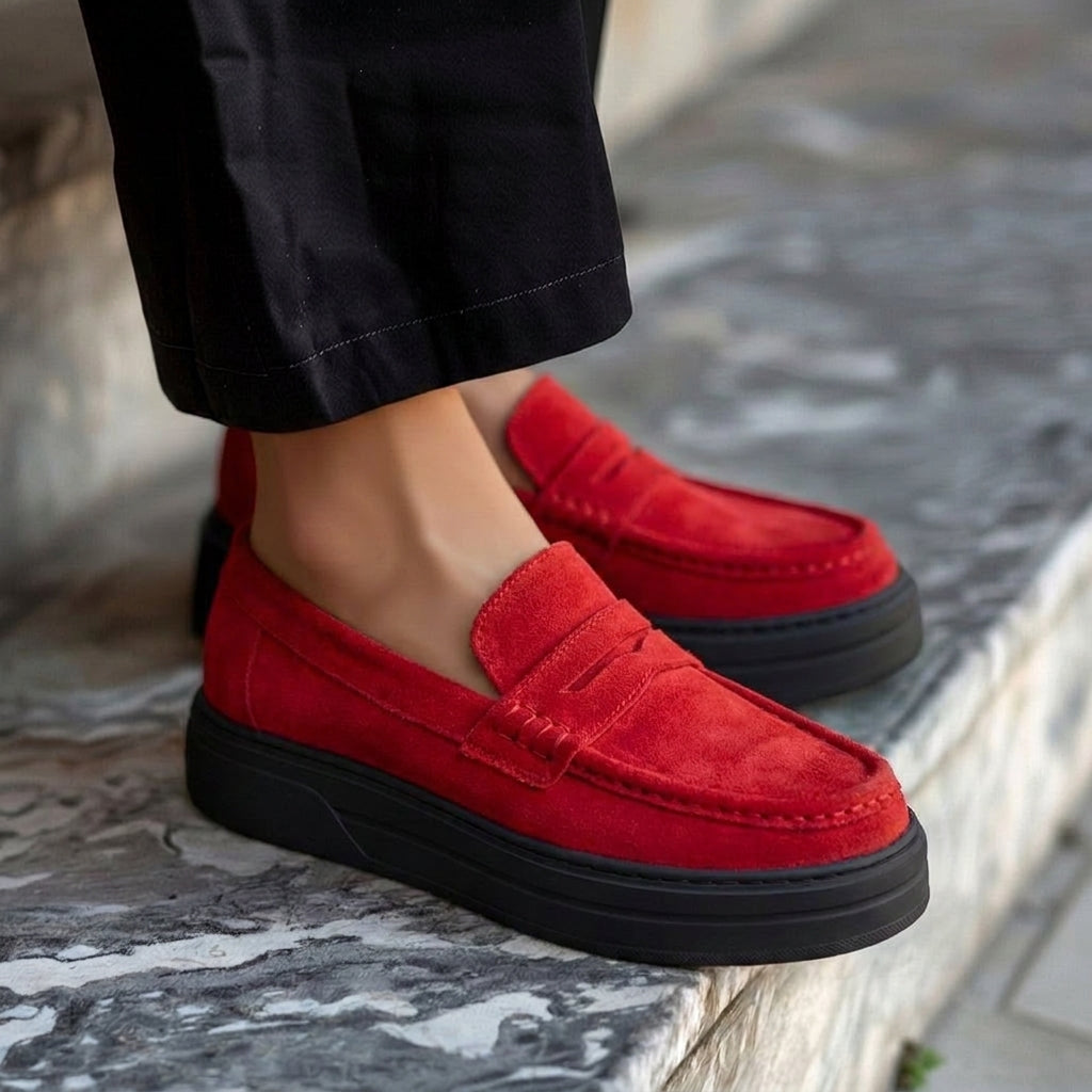 Burgundy Suede Leather Aristide With Thick Sole Loafers