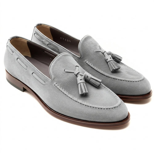 Grey Suede Leather Barbican Tassel Loafers