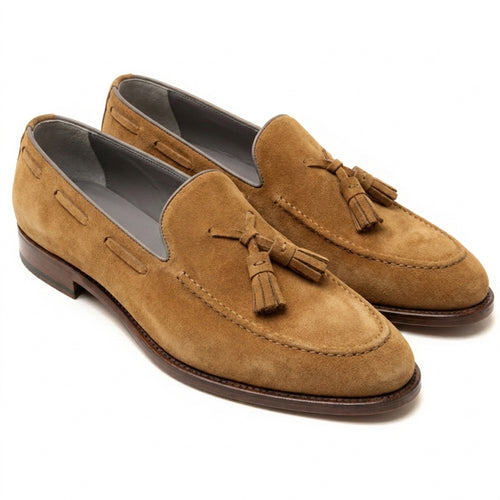 Tan Suede Leather Barbican Tassel Loafers
