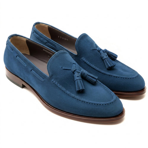 Blue Suede Leather Barbican Tassel Loafers
