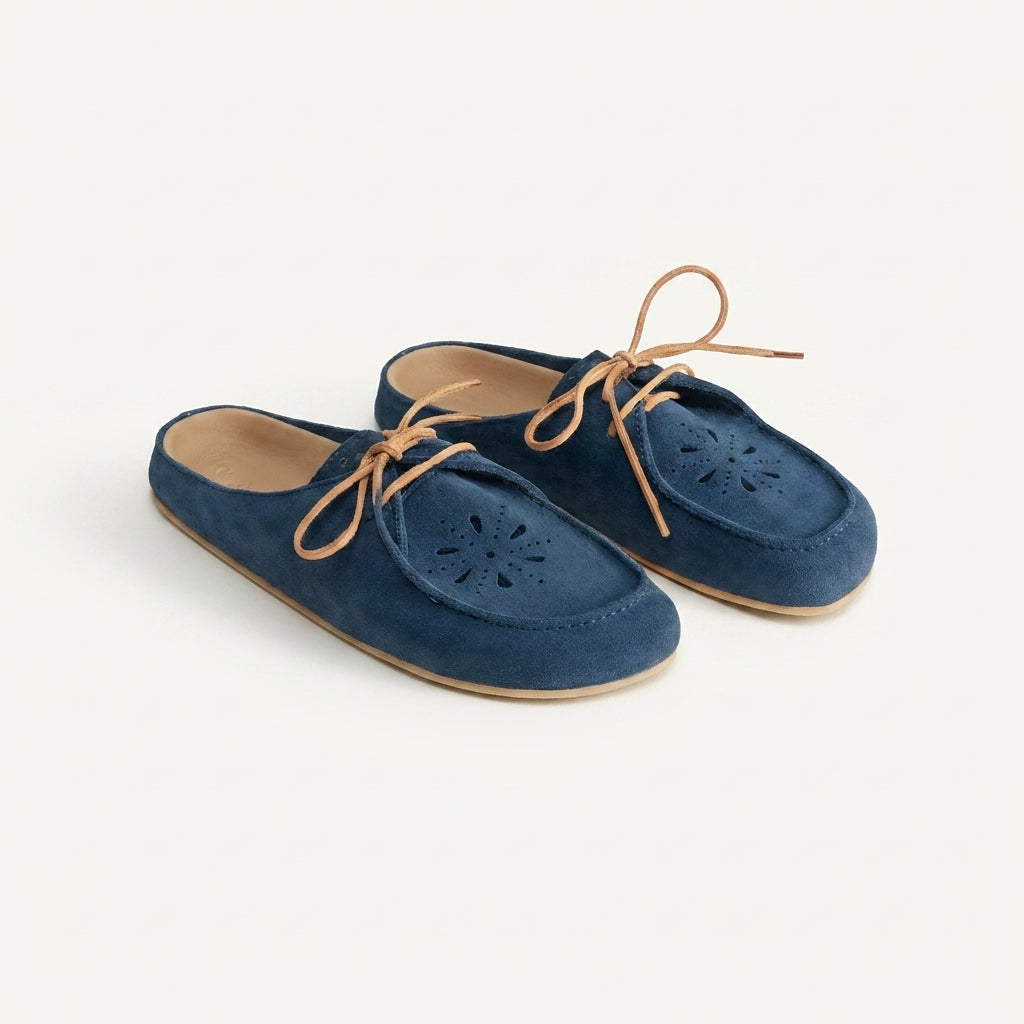 Blue Suede Leather Opale Mule