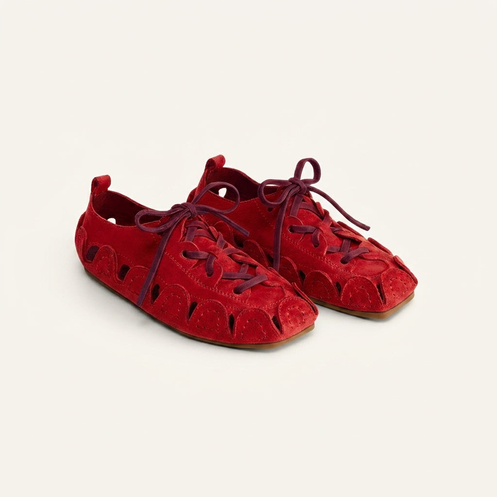 Burgundy Suede Leather Amigo Lace-Up Sneakers