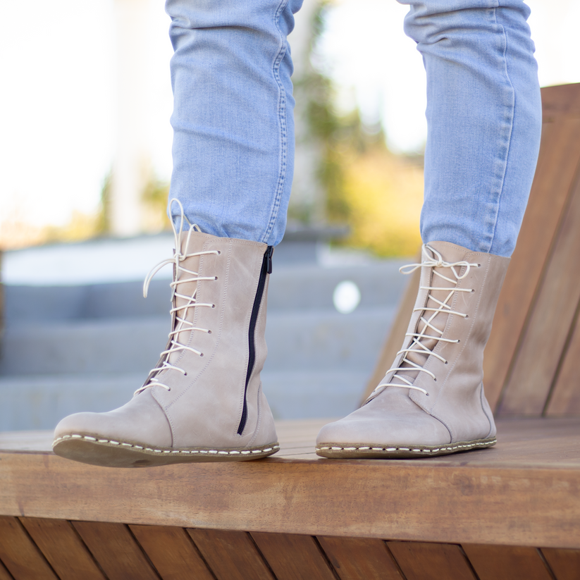 Luxury Edition - Artisian Made Beige Italian Leather Dominante Barefoot Boot