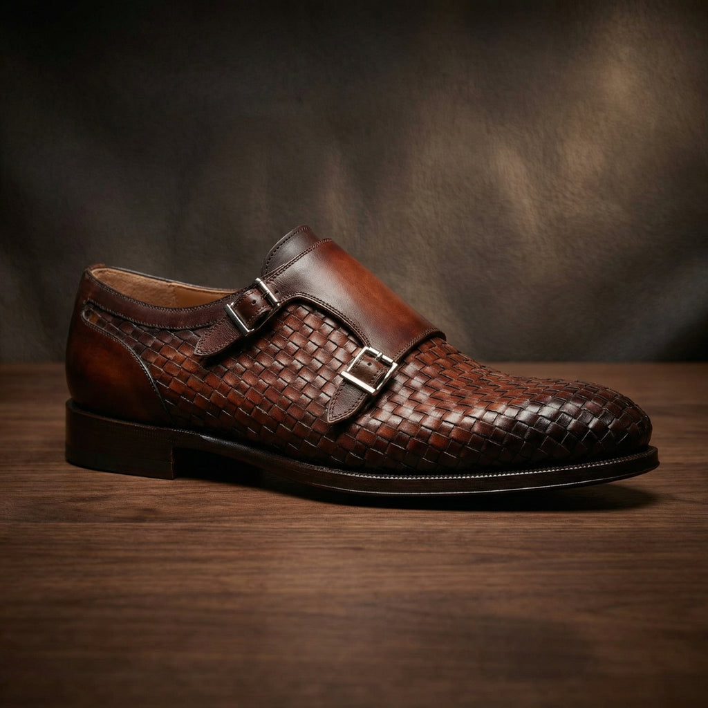 Brown Braided Leather Holloway Monk Straps