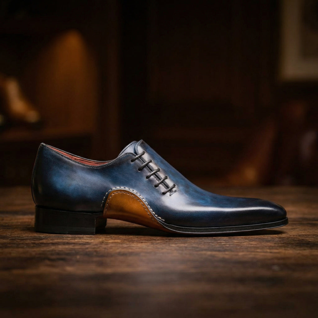 Height Increasing Navy Blue Leather Cobar Oxfords Shoes