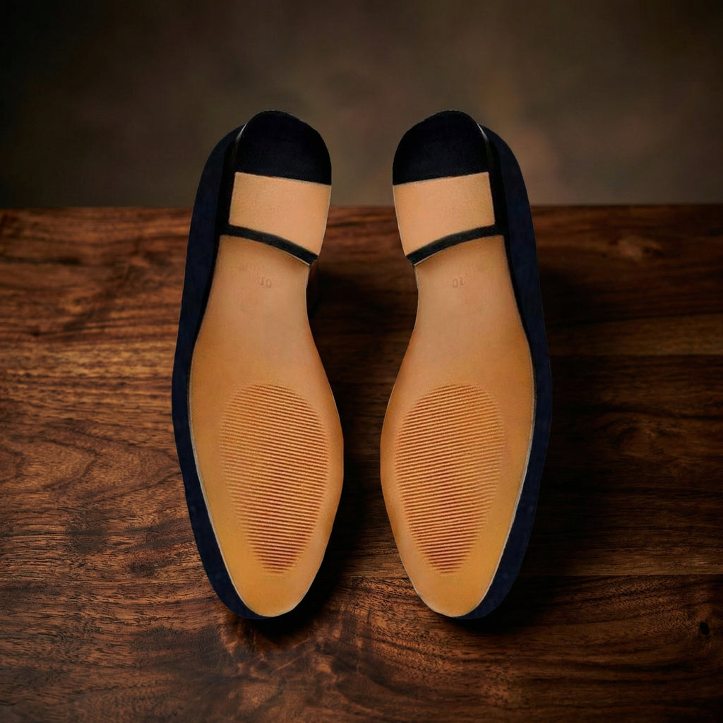 Blue Velvet Cavalry Embroidered Loafers