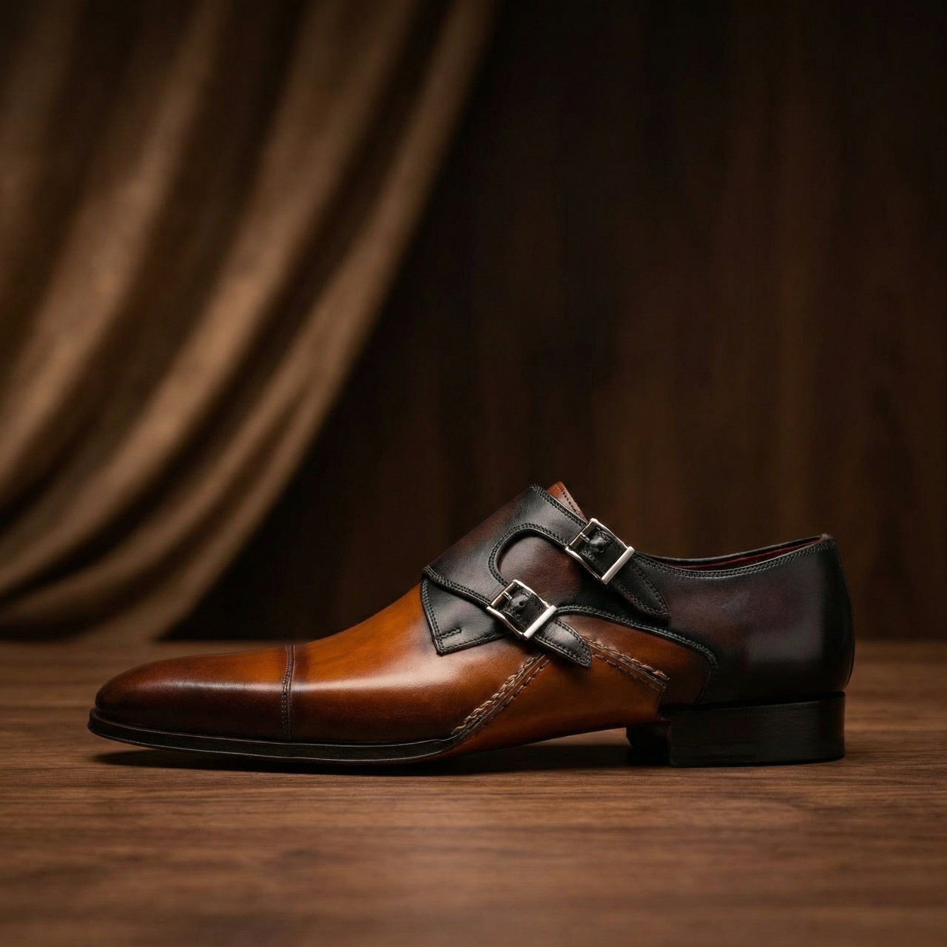Tan & Brown Leather Cooma Monk Straps Shoes