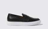 Black Leather Phoebe Slip On Penny Sneakers with White Soles