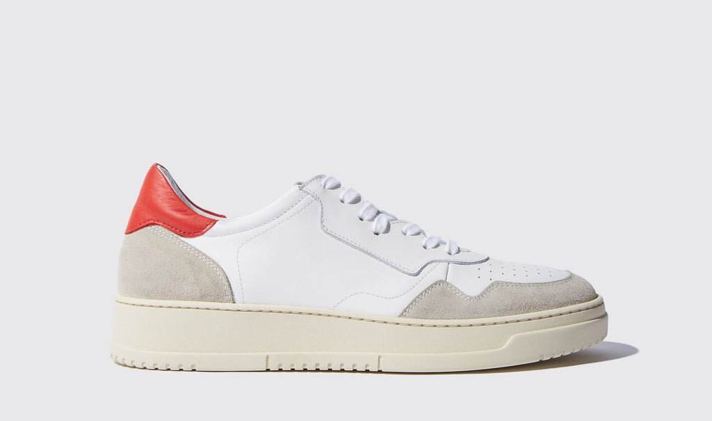 Red and White Leather and Grey Suede Carter Lace Up Sneakers