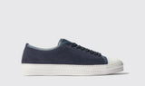 Navy Blue Leather Marshmallow Lace-Up Sneakers With White Sole