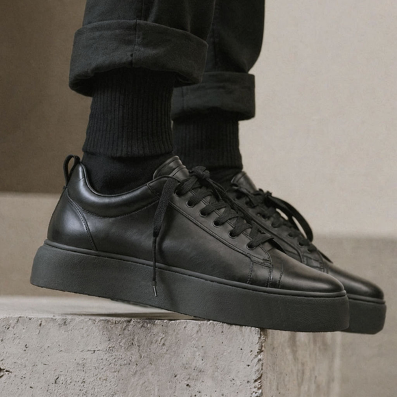 Black Leather Corrado With Thick Sole Sneakers – Costoso Italiano