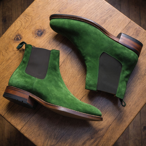 Green Suede Leather Seville Slip On Chelsea Boots Costoso Italiano Green Suede Leather Seville Slip On Chelsea Boots Costoso Italiano