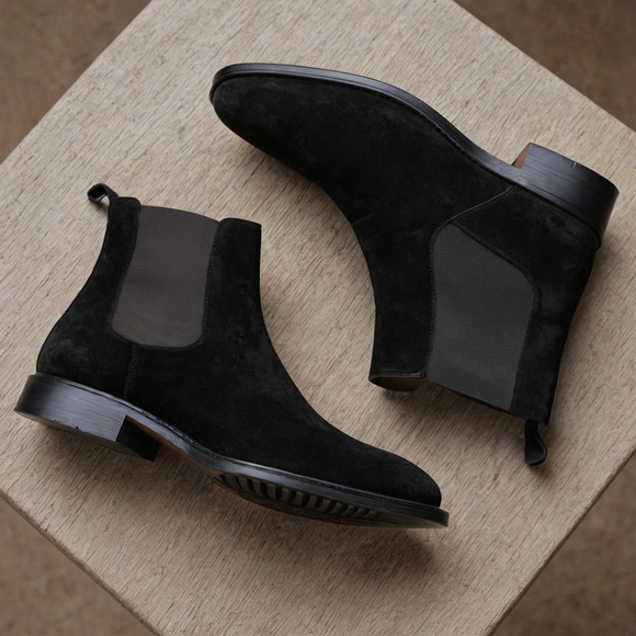 Black Suede Leather Seville Slip On Chelsea Boots