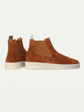 Tan Suede Caleros Chelsea Boots with White Sole