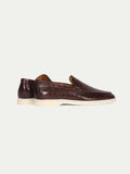 Brown Croc Print Leather Athena Yatch Loafers with White Soles - AW24