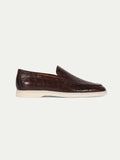 Brown Croc Print Leather Athena Yatch Loafers with White Soles 