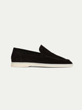 Black Suede Athena Yatch Loafers with White Soles 