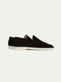 Black Suede Athena Yatch Loafers with White Soles 