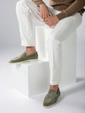 PIstacho Green Suede Athena Yatch Loafers with White Soles 
