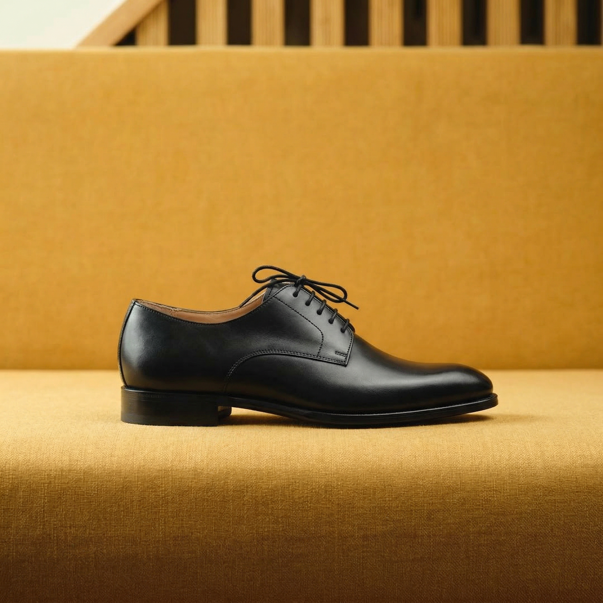 Height Increasing Black Leather Conglet Chunky Derby Shoes