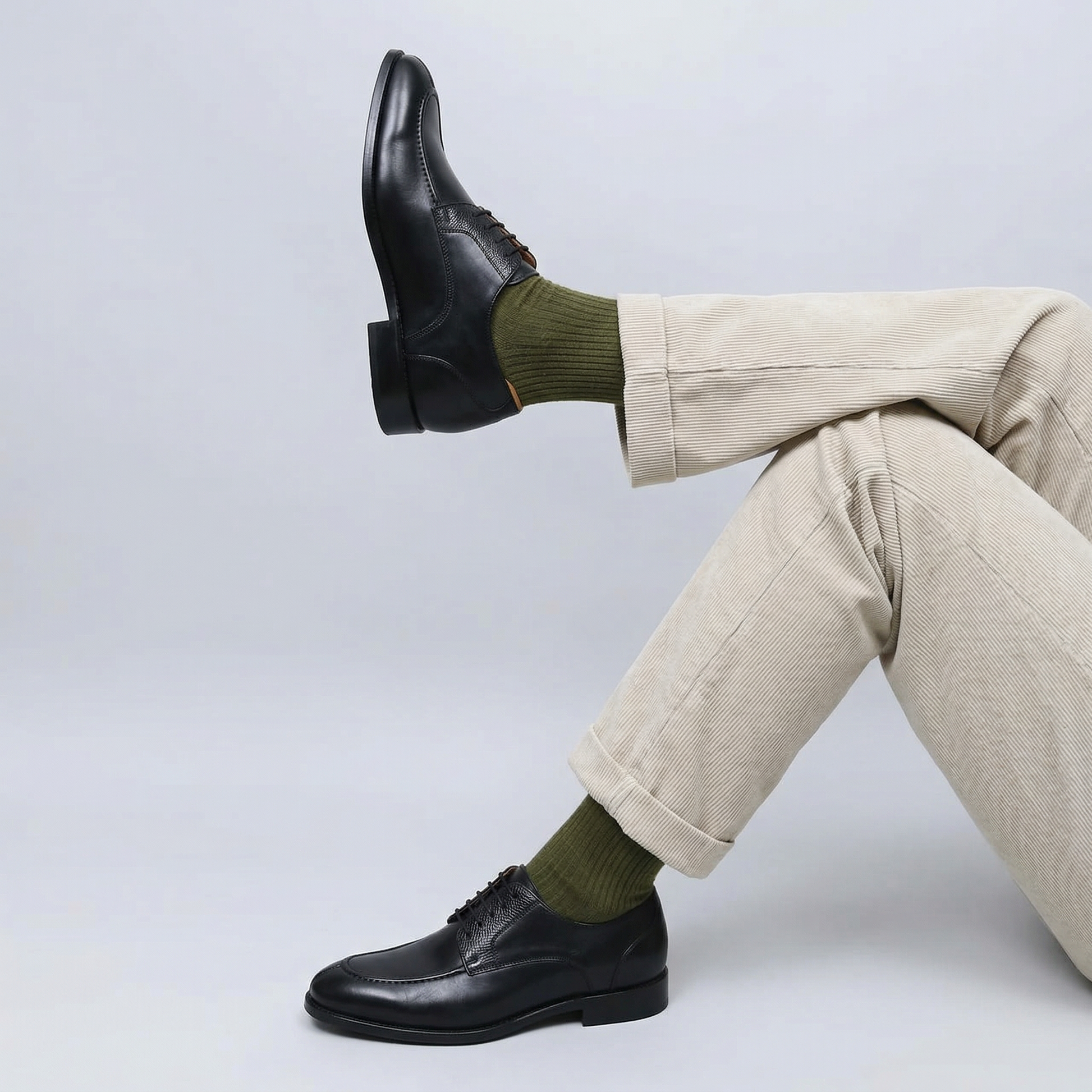 Height Increasing Black Leather Conglet Chunky Derby Shoes