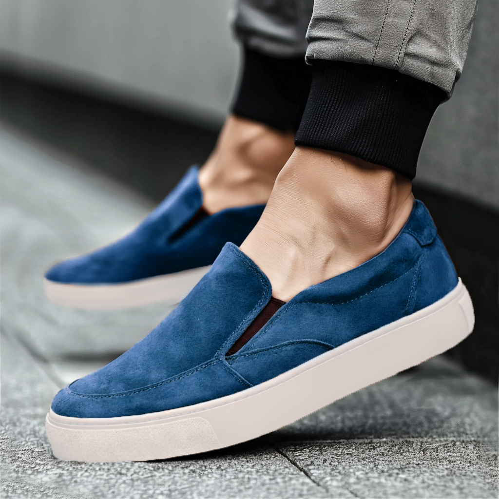 Blue Suede Leather Wheat Whisper Slip On Sneakers  - Summer 2024 Collection