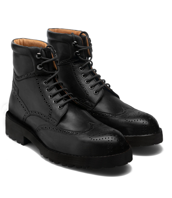 Black Leather Troyes Chunky Derby Boots - Hiking and Trekking Boots