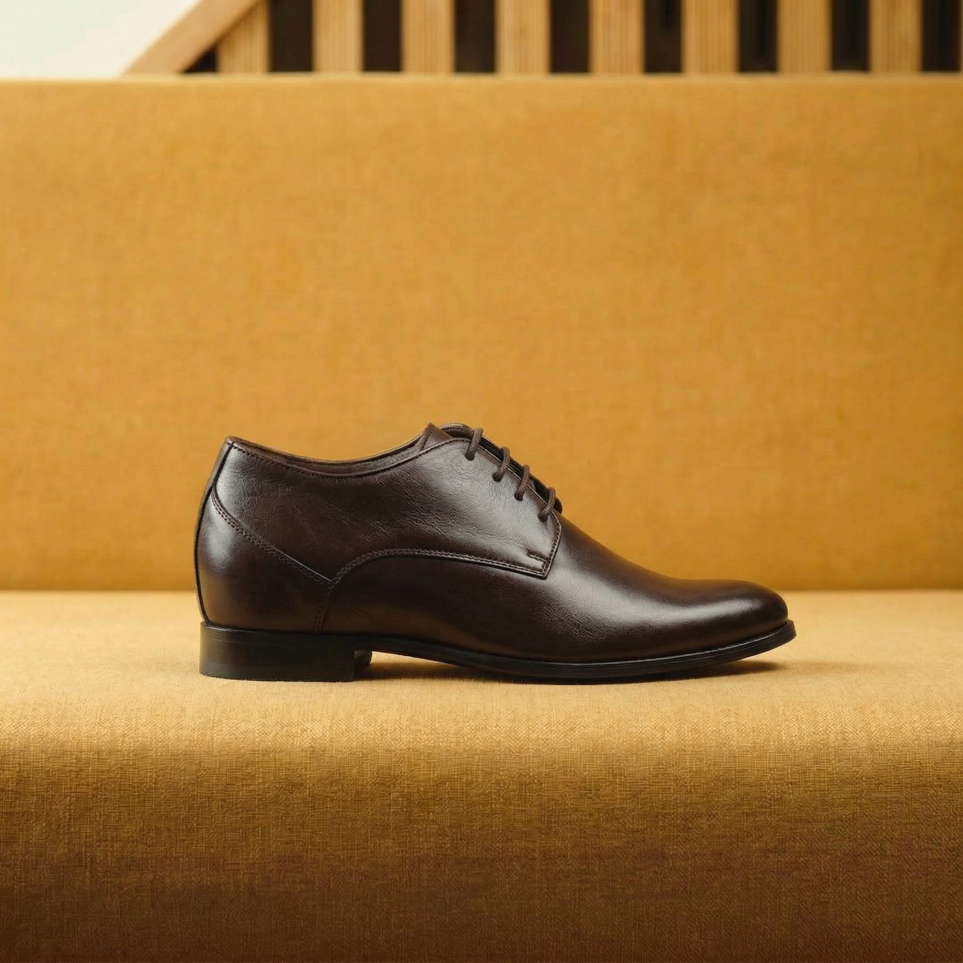 Height Increasing Brown Leather Conglet Chunky Derby Shoes